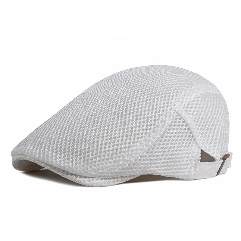 Summer Men Women Casual Beret Hat Breathable Mesh Flat Cap Newsboy Style Beret Hats Adjustable Adjustable Caps Gorras: White