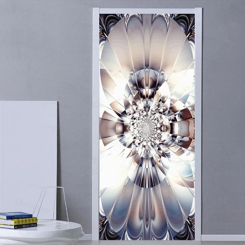 Modern Abstract Art Flower Door Sticker 3D Door Murals Living Room Home Decal Pvc Self-Adhesive Waterproof Door Stickers