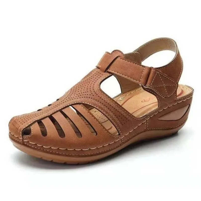 New women's sandals premium orthopedic bunion corrector flats woman casual soft sole beach wedge shoes zapatillas de mujer: Brown / 36