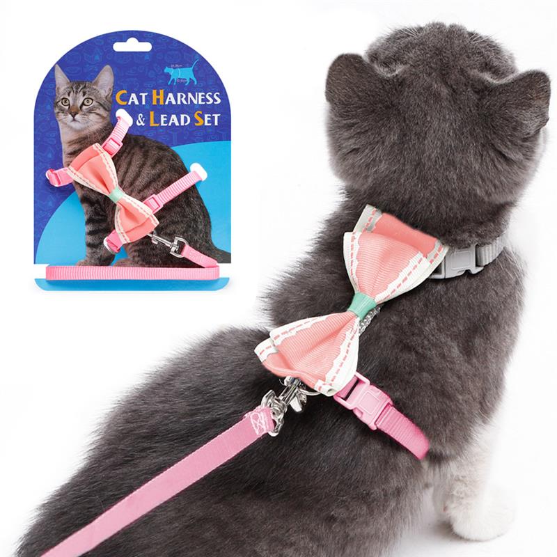 Dorakitten 1Pc Draagbare Kat Riem Leuke Strik Decor Kat Leiband Huisdier Aangelijnd Harnas Set Kleding Accessoires Dierbenodigdheden