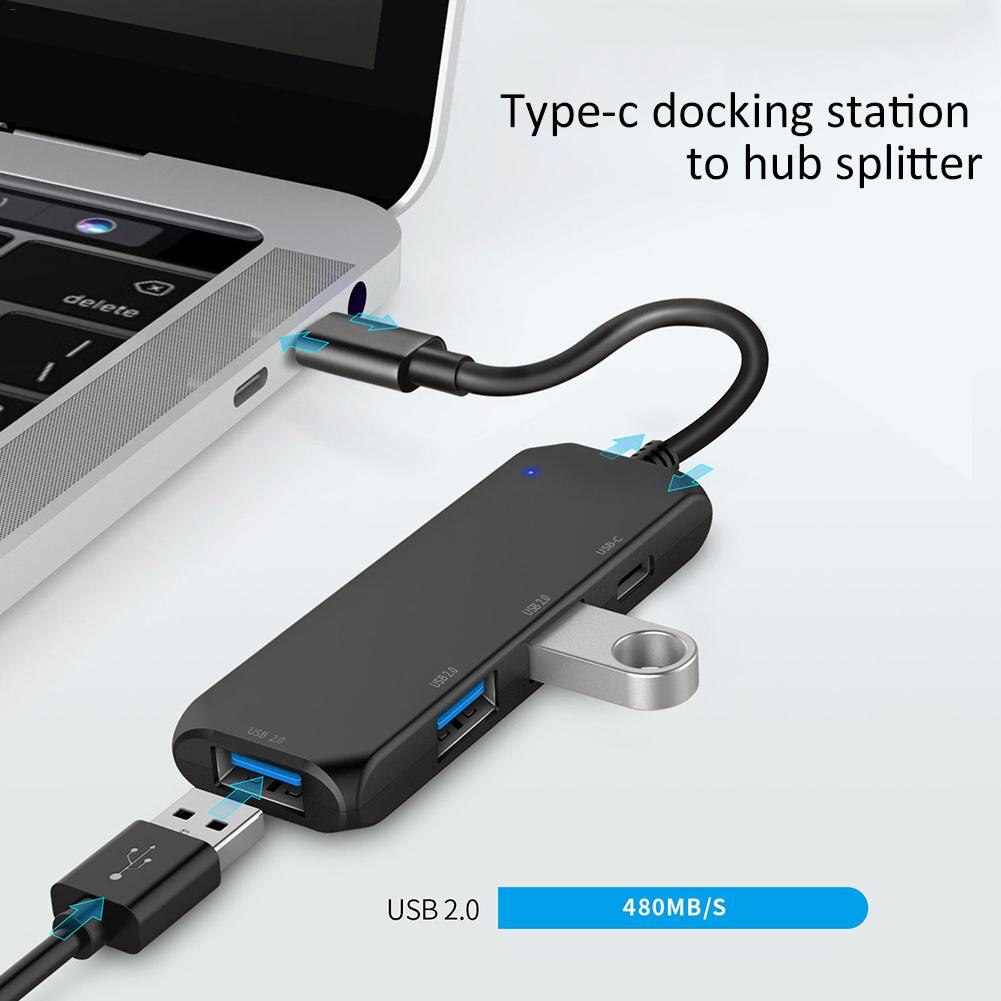 4-in-1 Type C Hub with 3 USB 2.0 Ports 1 PD Charging Port Ultra Slim Aluminum USB C Adapter Compatible for Macbook Air