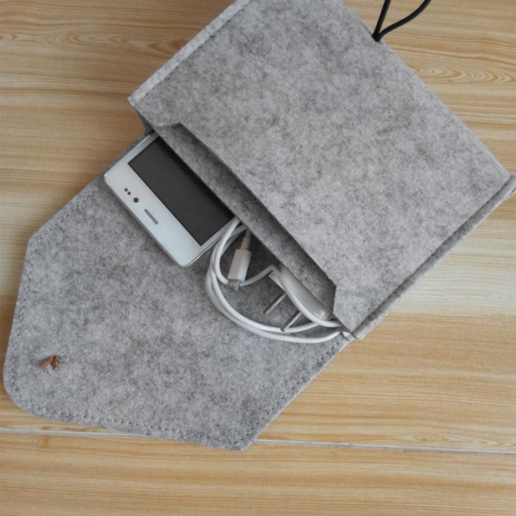 Fashionable Solid Color Power Bank Storage Bag Portable Travel Felt USB Data Cable Earphone Organizer Bag