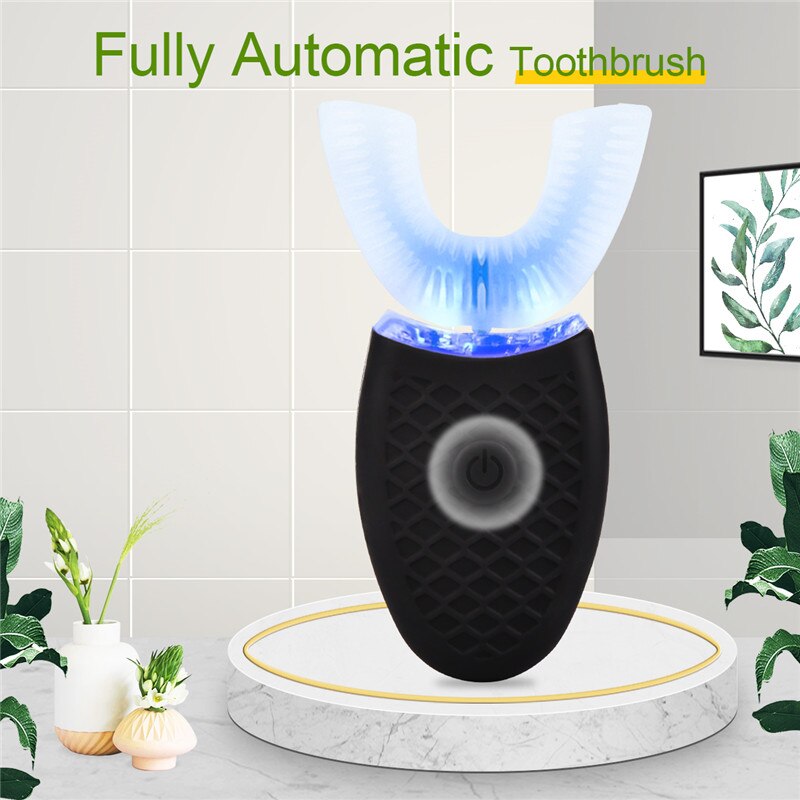 Ultralydbølge elektrisk tandbørste nano automatisk silikone u form tandbørste trådløs vandtæt tandbørste med blåt lys 31