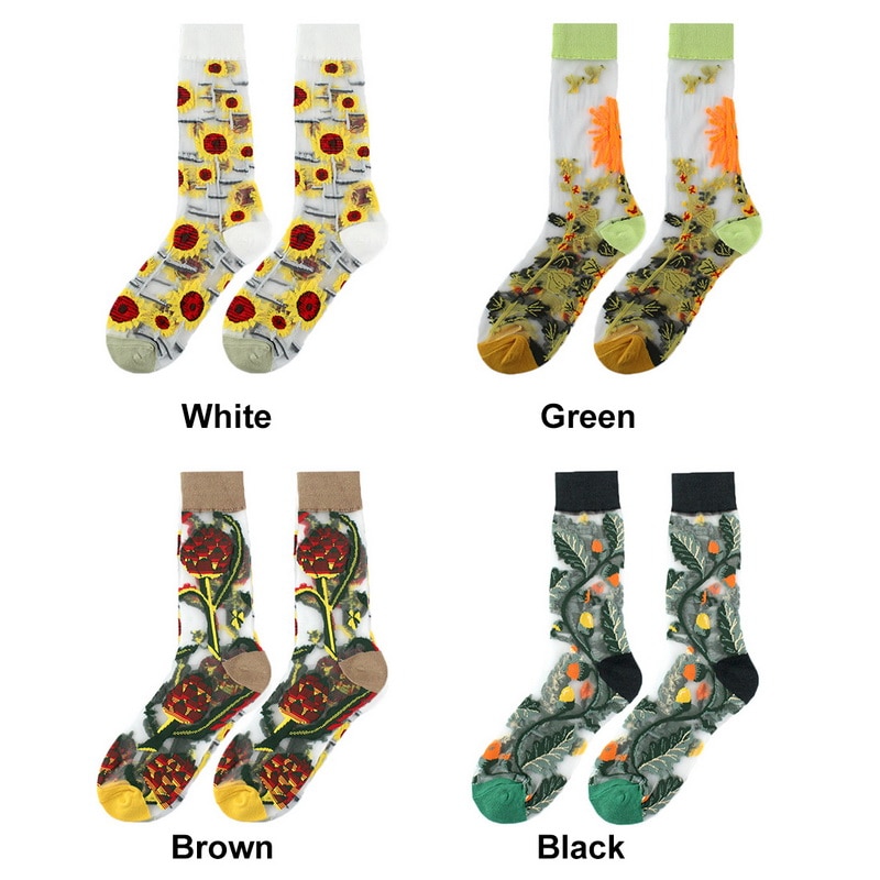 Creatieve Harajuku Product Kristal Zijde Tij Sokken Grappige Zonnebloemen Wijnstokken Bloemen Gelukkige Vrouwen Sokken Casual Sox