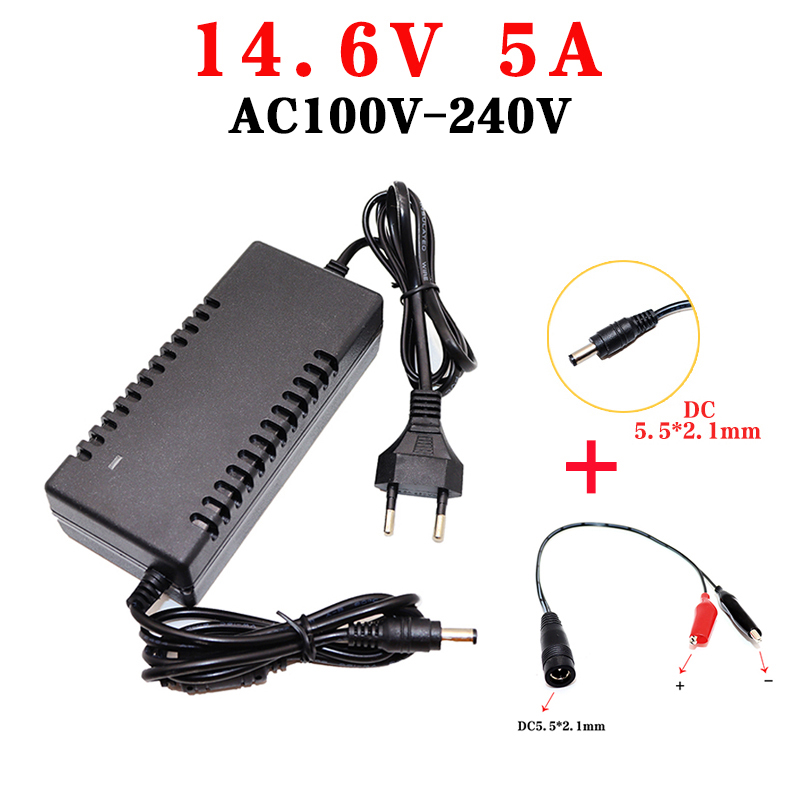 12v batterilader 14.6v 5a 10a 20a lifepo 4 lader 12v 24v hurtigladende litiumbatterilader til bil 12.8v høystrømsadapter: Svart