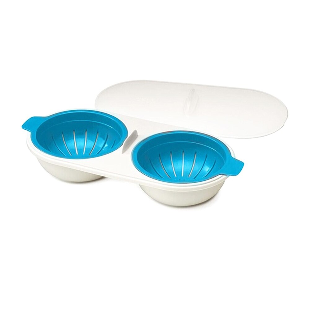 Microwave Egg Poacher Food Grade Cookware Double Cup Egg Boiler Kitchen Steamed Egg Set Microwave Ovens Cooking Tools: Blue