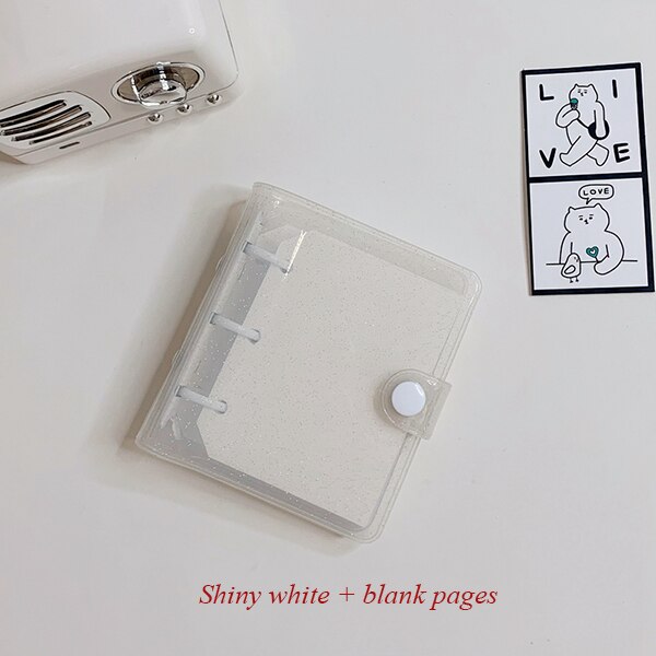 ARYA 10x10cm Portable Planner Notebook 3Holes Shiny Cute Mini Diary 3'' Photocard Album Holder Kawaii Diary Binder: white pages
