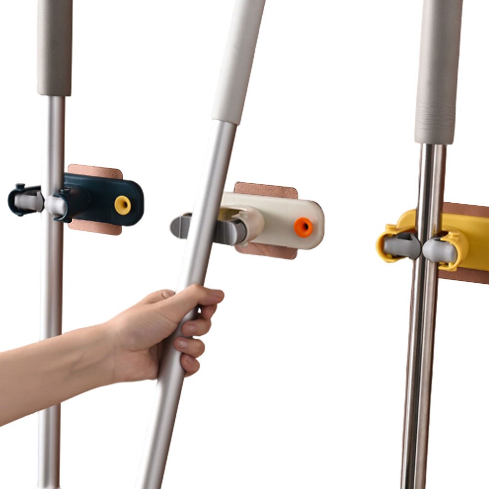 1pc Bathroom Mop Bracket Wall-Mount Sticker, Easy-Install Strong Burden Side Hook Duster Cloth Base Supporter
