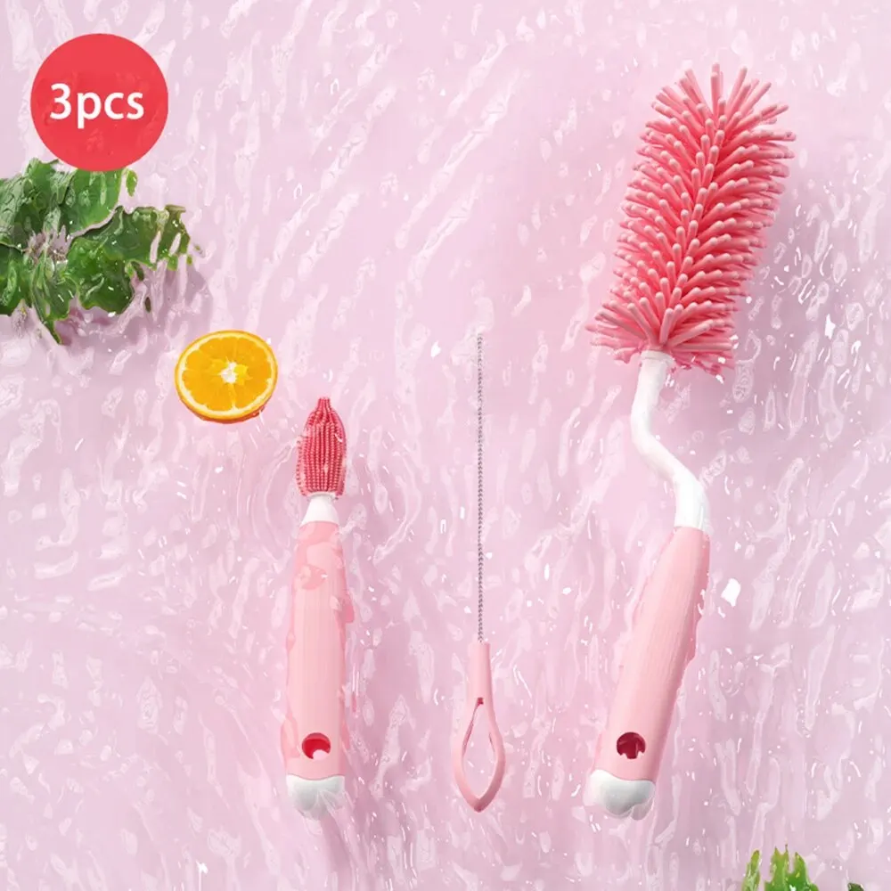 Set di strumenti per la pulizia da 360 gradi Tazza di vetro Lavaggio Spazzola pulita Spazzola per pulizia bottiglia in silicone da cucina Ciuccio per bambini Scrubber in paglia