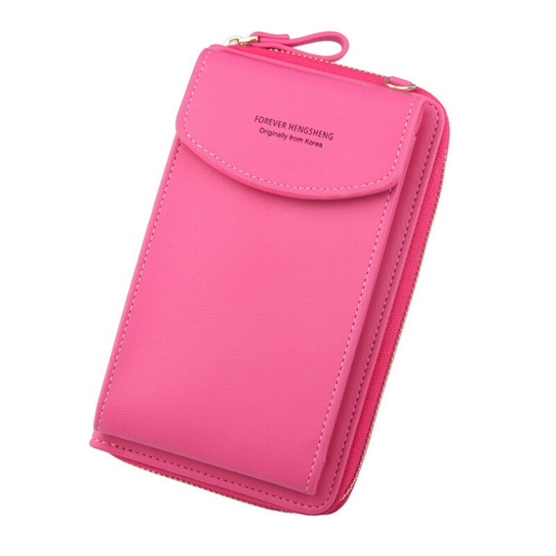 Women Wallet Brand Cell Phone Wallet Big Card Holders Wallet Handbag Purse Clutch Messenger Shoulder Straps Bag: Rose Red