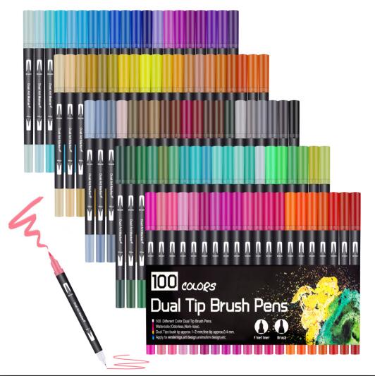 brush marker set for Art Supplies 48/60/100/120 Colors Soft Brush Marker For Drawing Painting Set Watercolors Pen for School: 100 Colors Black