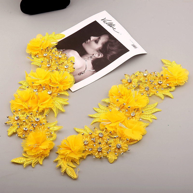 10 Color Beaded Sequins 3D Decals Mirror Flower Lace Fabric Evening Dress Front Chest Back Applique Patch Decoration: Transparent