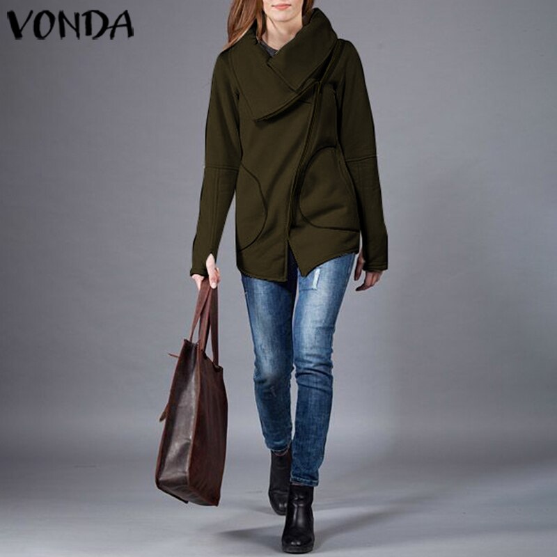 Otoño Invierno chaquetas de maternidad tipo corto para mujeres VONDA Irregular sobretodo femenino Casual suelto Color sólido abrigos