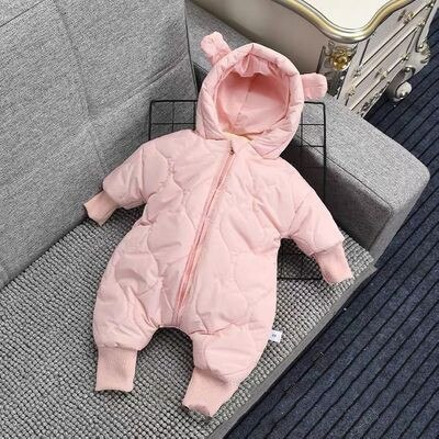 Pasgeboren Meisje Jumpsuit Hooded Winter Baby Overalls Geboren Baby Kleding Jongen Warm Snowsuit Jas Kid Beer Romper Peuter Bovenkleding: Roze / 73