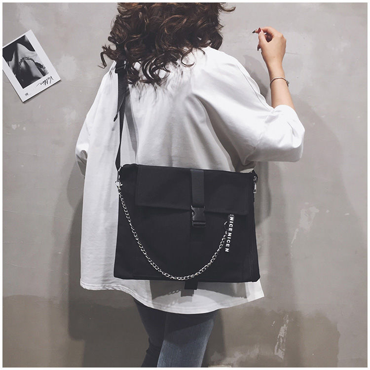Mulheres grande capacidade sacos de mensageiro estilo hip hop unisex preto casual totes senhoras corrente ombro bolsas moda rua
