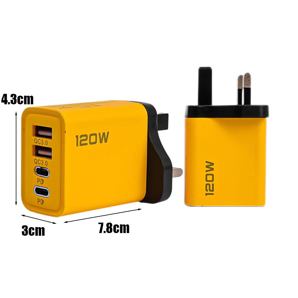 120W Fast Charging 4 Ports Mobile Phone Charger QC3.0 USB Type C Chargers Dual PD Wall Adapter EU/US/UK Plug for iPhone15 Xiaomi: IL