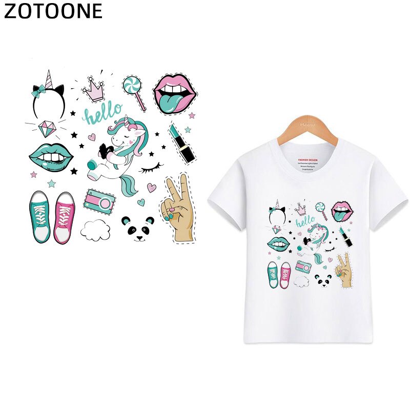 Zotoone Mode Meisje Ijzer Op Heat Transfers Leuke Lip Eenhoorn Cartoon Streep Op Kleding Ijzer Patch Zomer Stijl Strijken Sticker G