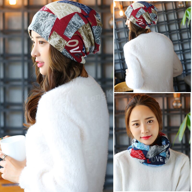Long Keeper Women Knit Warm Hat Scarf Three Used Woman Flora Cap Beanie Skullies For Girl Autumn Caps Bonnet