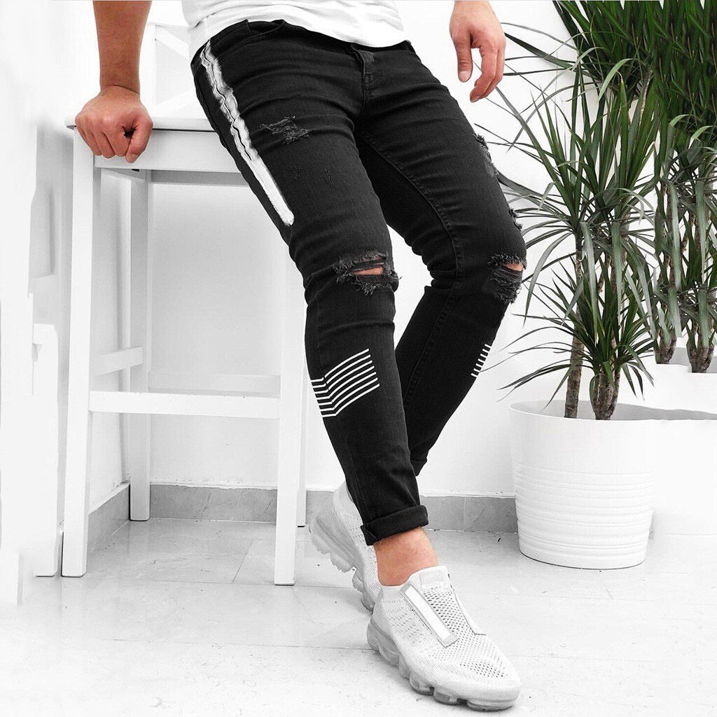 Mannen Mode Effen Denim Broek Verontruste Mannen Casual Cargo Broek Plus Size Sport Joggers Broeken Joggingbroek Fit * 3