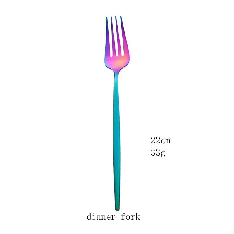 1pcs Flatwar Fork Knife Spoon Set Cutlery Tableware Dinning Rainbow Table Steel Kitchen Complete Dinner Set for: green