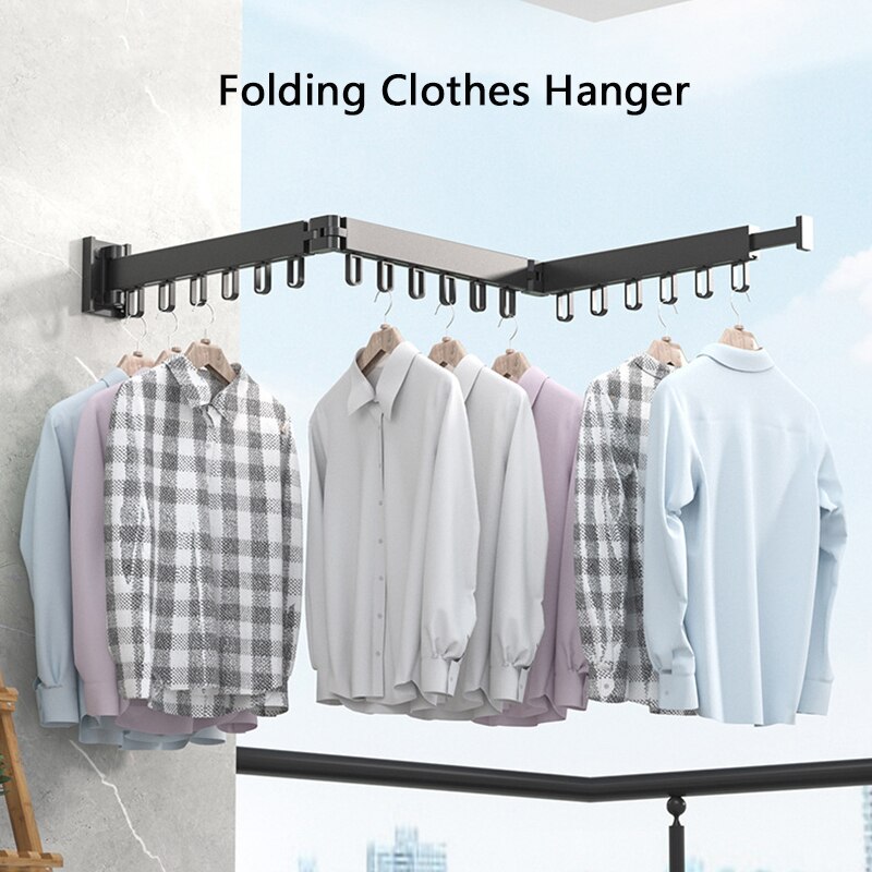 Vouwen Kleding Rek Muurbevestiging Verdikte Aluminium Kleding Organizer Thuis Intrekbare Indoor Balkon Doek Drogen Hanger