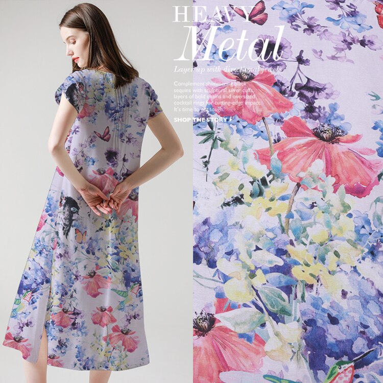 Custom Digital Printing Silk Linen Fabric for Sewing Dresses Materi Mulberry Silk Clothing Shirt Cloth Fabrics Per Meter Spring
