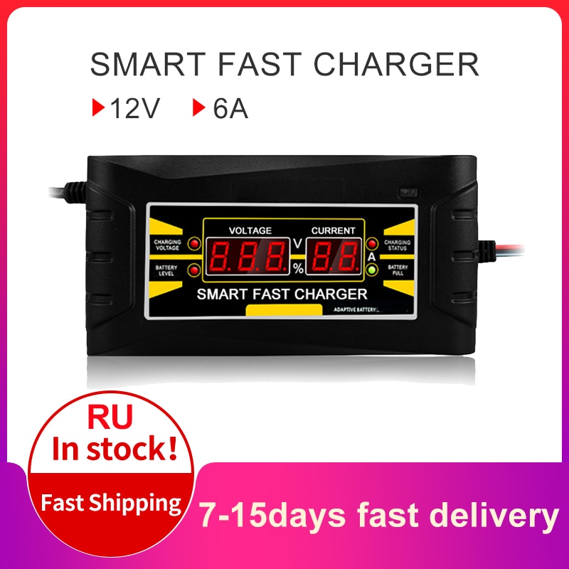 Volledige Automatische Auto Batterij Lader 150V/250V Naar 12V 6A Smart Fast Power Opladen Voor Nat droog Lood-zuur Digitale Lcd Display