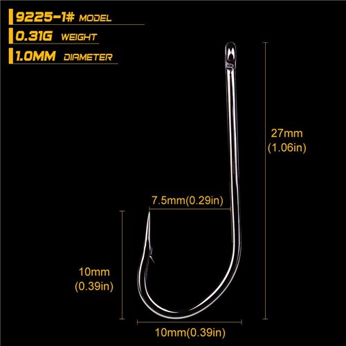 50pcs/lot 9255 Series 1# 1/0# 2/0# 3/0# 4/0# 5/0# 6/0# 7/0# 8/0# Fishing Hooks O'shaughnessy Jig Hook Jigging Fish Hook Tackle: size1