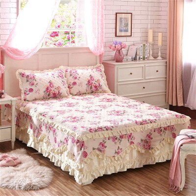 Luksus pastoral sengetæppe europæisk stil sengetæppe polyester bomuld seng nederdele blomster farverige sengeforinger 150 x 200cm queen size: Mønster 2 / 150 x 200cm sengeskørt