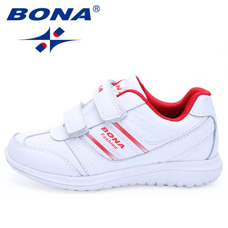 BONA Klassieke Stijl Jongens Casual Schoenen Klittenband Meisjes Wandelschoenen Synthitic Leer Kinderen Sneakers Snelle: WHITE / 4.5