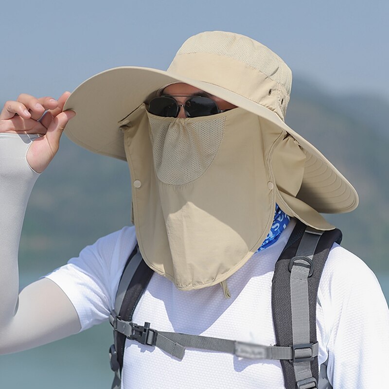 Flap Hoed Outdoor Flap Cap Brede Rand Zonnescherm Winddicht Sneldrogend Gezichtsmasker Oor Neck Cover Visser Emmer Hoed nylon: QJ2467K