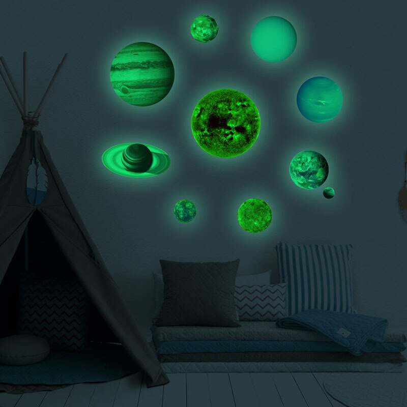 Bâton mural Fluorescent système solaire 9 planète | Étiquette lumineuse murale, planète de l'univers Galaxy, décor de chambre d'enfant, DIY bricolage, 9 pièces/ensemble
