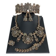 Fashionable Turkish Style Ethnic Jewelry Set Vintage Fancy Flower Jewelry Set Earring Necklace Ring Bracelet Crown Bijoux