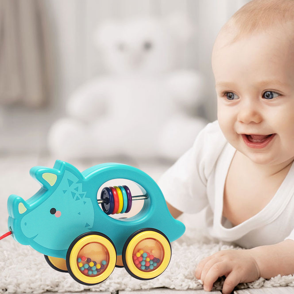 Toddler Push &amp; Pull Toys, Pull-Along Baby Toy with Rustling Wheels, Push and Pull Action, Early Toy, Best Birthday: Triceratops