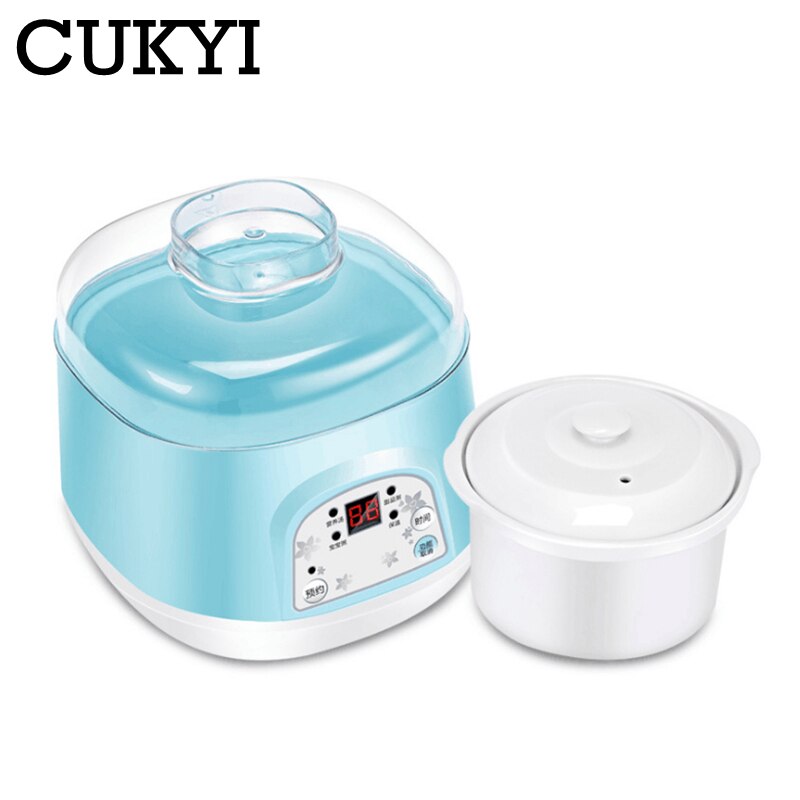 CUKYI Elektrische langsam Kocher Weißen Porzellan 120w Mini Voll Automatische Baby Suppe Topf Vogelnest Eintopf Topf blau 0,7 L brei