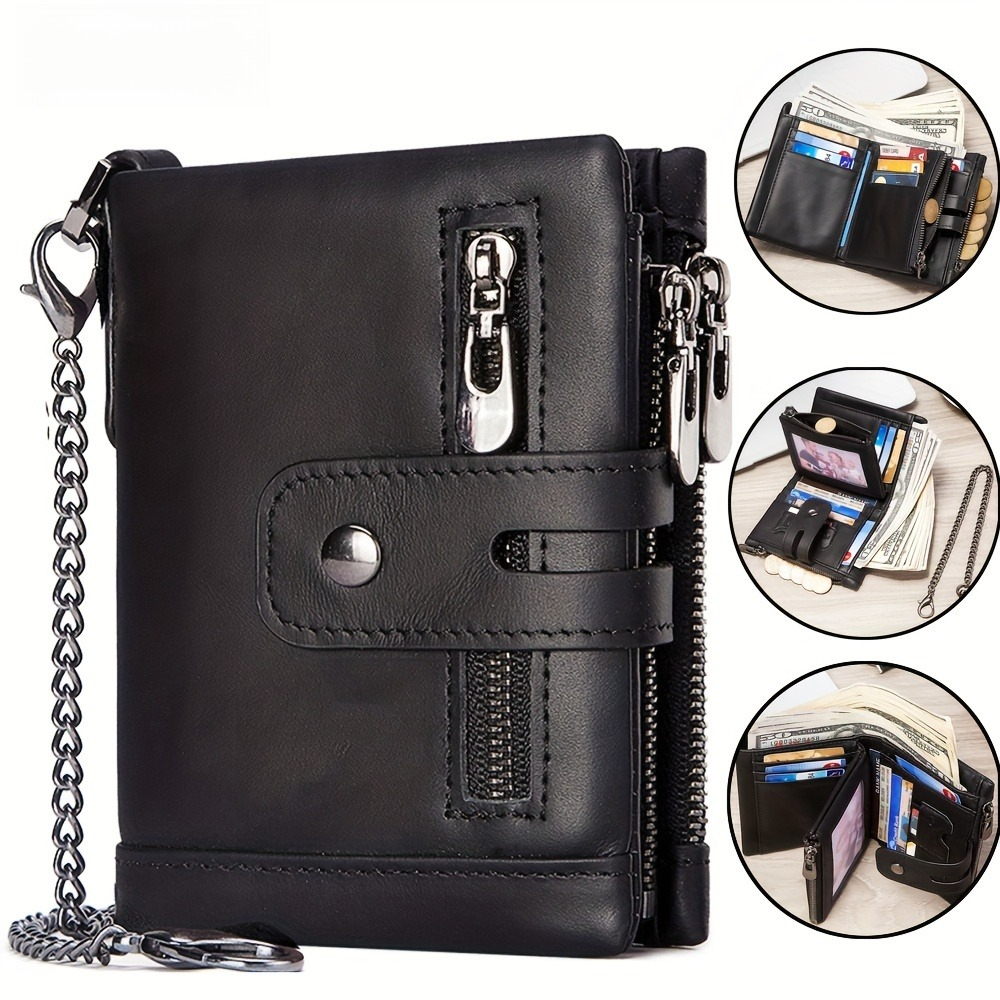 1PCS Men's RFID Wallet Anti-Theft Full Grain Leather Passport Holder Outdoor Commute Card Organizer Durable