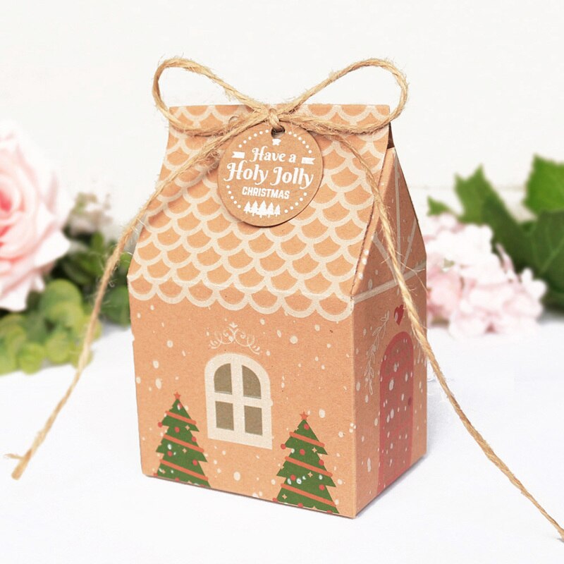Kraft Papier Boîte Joyeux Noël Maison Forme Rétro Boîte De Stockage De Papier De Noël Décoration De Fête Accessoires De Bureau 5 ensembles