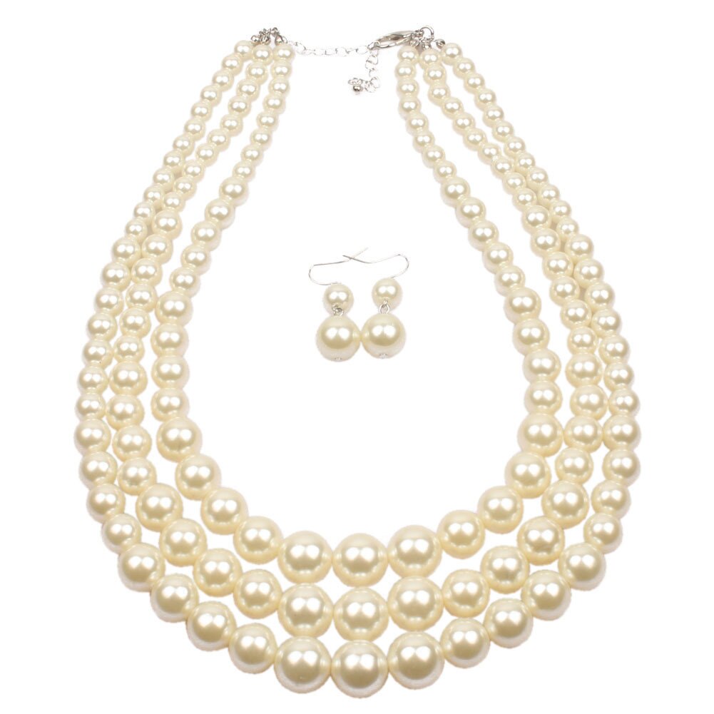 Handmade pearl fashionable and exaggerated in Europe and America lady's pearl string clavicle multi-layer Necklace: white