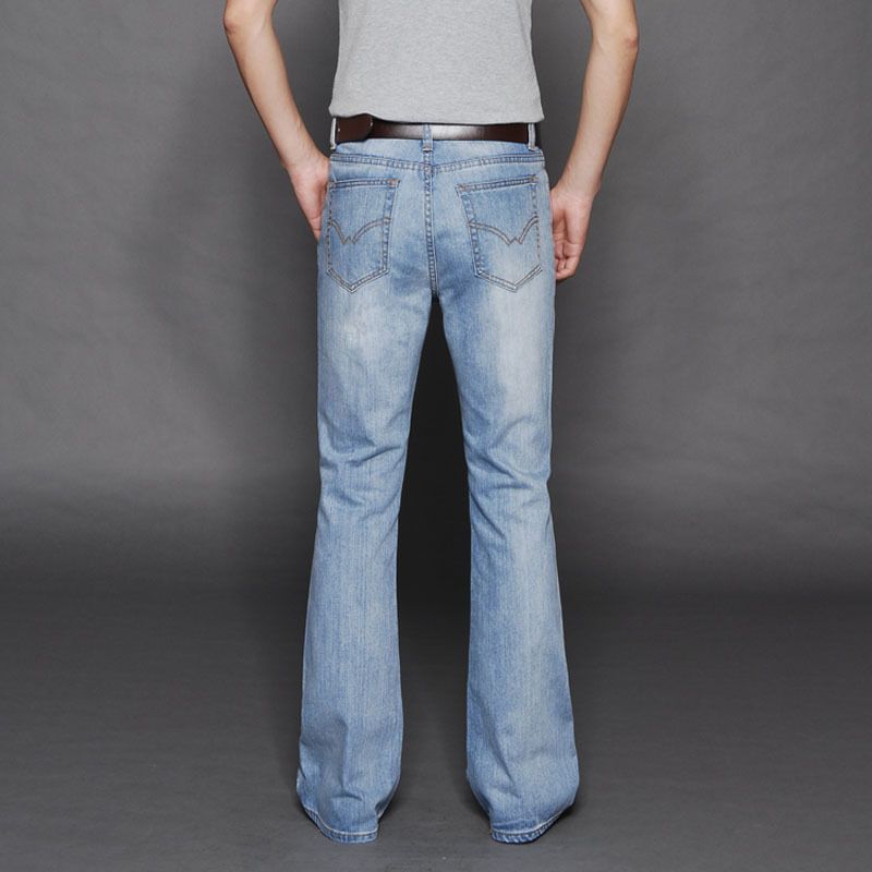 Men Light blue flared jeans Men's bell bottom denim pants male Plus size jean pants Mid Waist 053006
