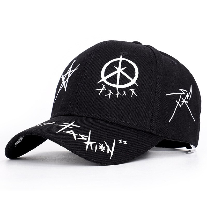 En Witte Kleur Bijpassende Pentagram Graffiti Baseball Cap Student Jonge Mannen En Vrouwen De Lente Zomer Zonnehoed Cap: Black