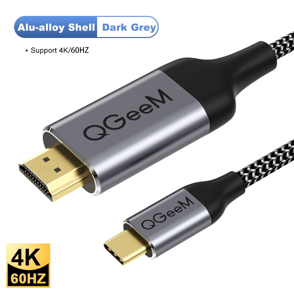 QGeeM-Cable USB tipo c 3,1 HDMI, adaptador Thunderbolt Compatible con MacBook, Samsung S8, Huawei Mate 10, convertidor tipo C a HDMI: 4K 60HZ Grey / 1,8 m