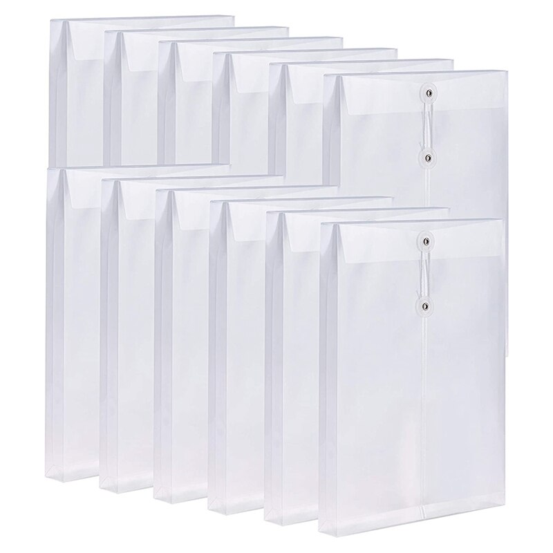 12 Pack Clear Plastic Envelopes Poly Envelopes Expandable Files Document Folders with Button &amp; String Tie Closure A4: Default Title