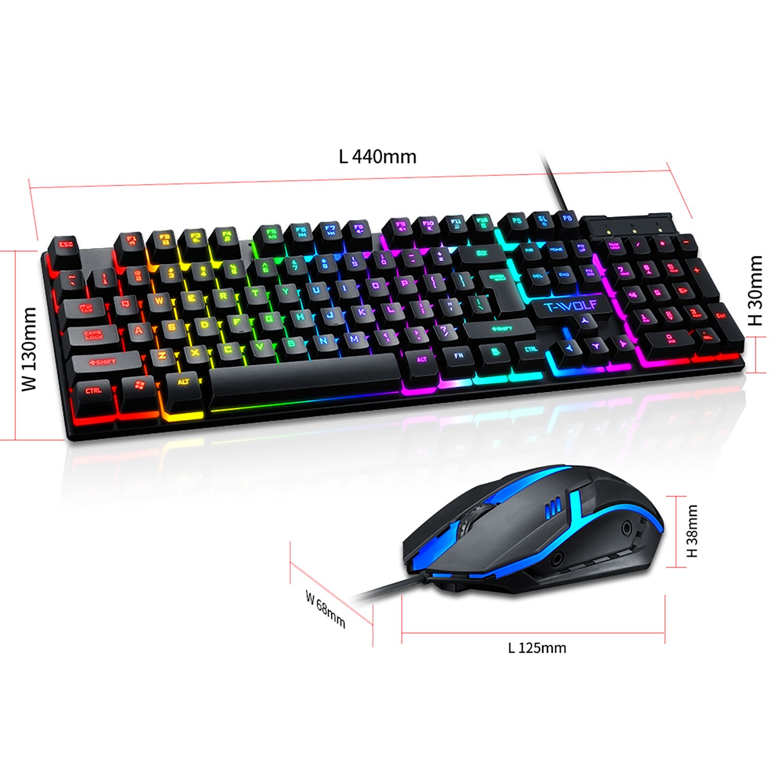 TF200 Rainbow Backlight Usb Ergonomic Gaming Keyboard and Mouse Set Gaming keyboard Wired Gaming Mouse Kit 104 Keycaps