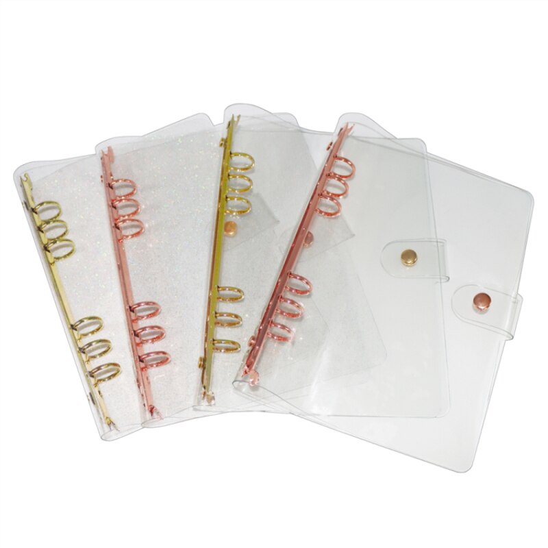 A5 A6 Glitter Binder Cover Soft Clear PVC Notebook Rose Gold Round Ring Protector with Snap Closure DIY Journal Planner Cover