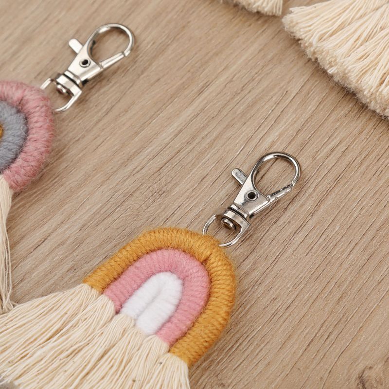 Weven Regenboog Sleutelhangers Handgemaakte Auto Sleutelhanger Dames Auto Bag Charm Accessoires