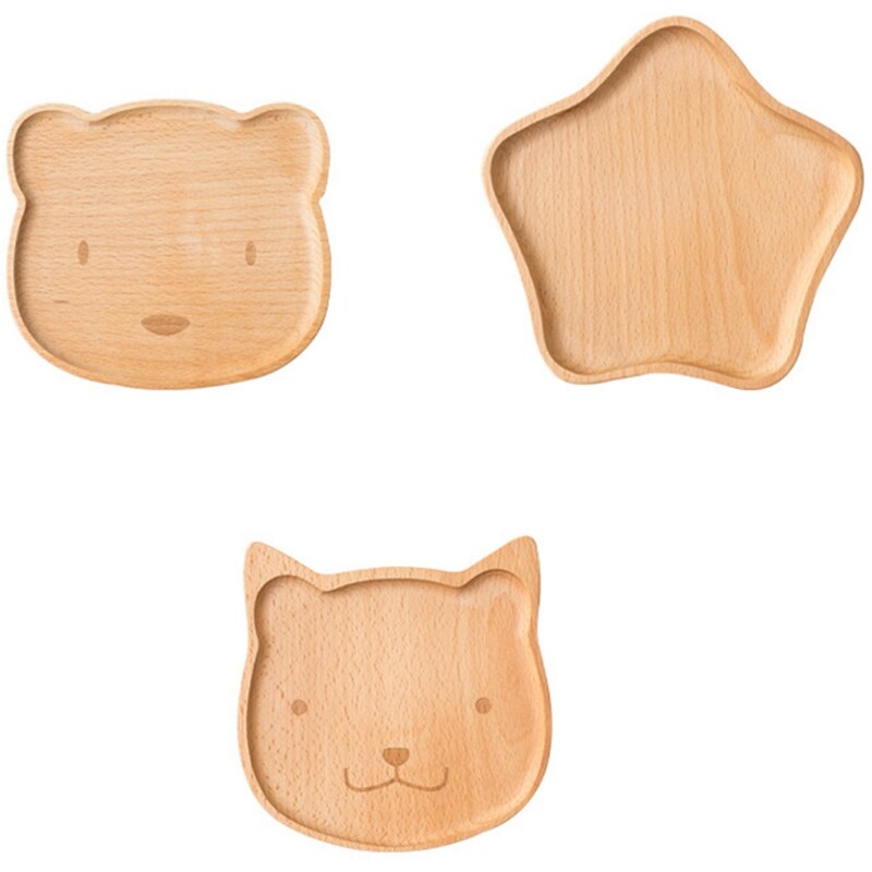 Massief Hout Leuke Cartoon Houten Plaat Kinderen Houten Plaat Snacks Fruitschaal Beuken Plaat, 3Pcs: Default Title