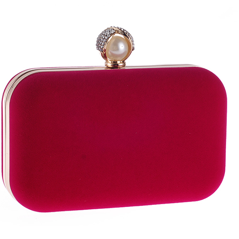 Red Women Clutch Evening Bag Purse With Detachable Chain Handbag Wedding Cocktail Party Velvet Clutches Prom Wedding Shoulder: RoseB