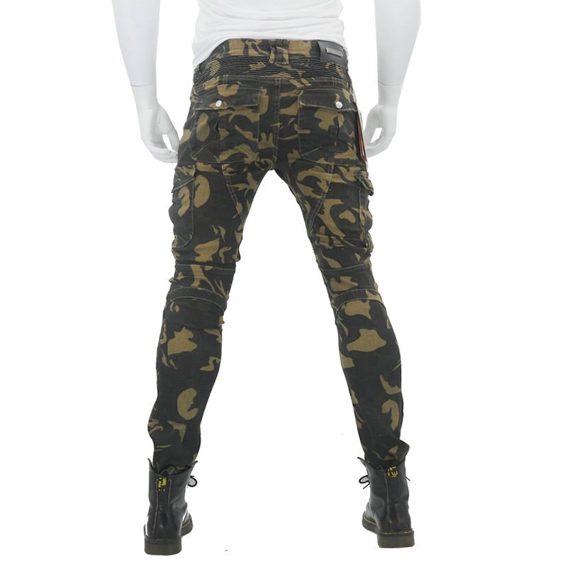 Motocykl UBS06 dżinsy moro wypoczynek motocyklowe męskie terenowe spodnie jeździeckie z ochroną sprzętu ochraniacze na kolana