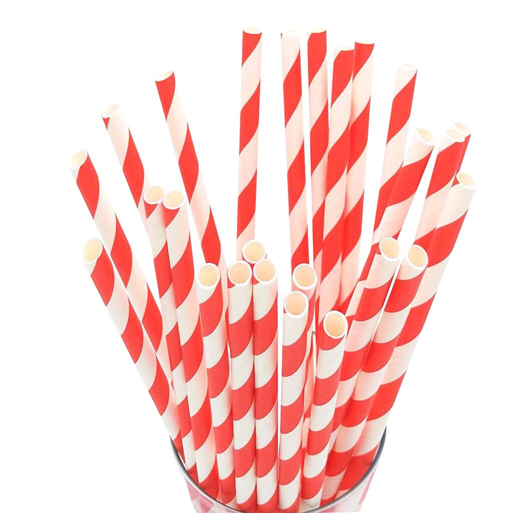 100pcs Disposable Straw Custom Juice Straws Kraft Paper Eco-friendly Wedding Party Supply Striped Paper Drinking Straws
