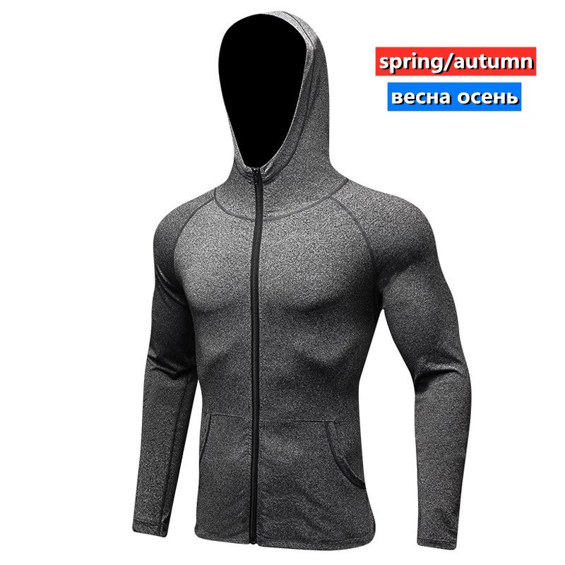 Miesten talvijuoksutakki pitkähihainen takki paita vetoketju urheilu rento huppari nopeasti kuivuva joogaharjoittelu fitness miesten topit xl xxl: Harmaa / Xxl